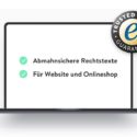Bild eines Laptops. Auf dessen Bildschirm steht: "Abmahnsichere Rechtstexte" und "Für Website und Onlineshop"